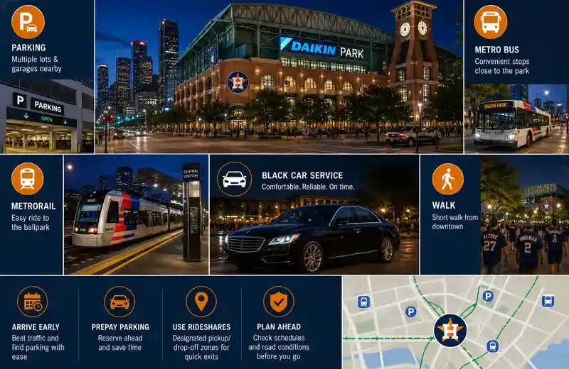 Daikin Park transportation options in downtown Houston